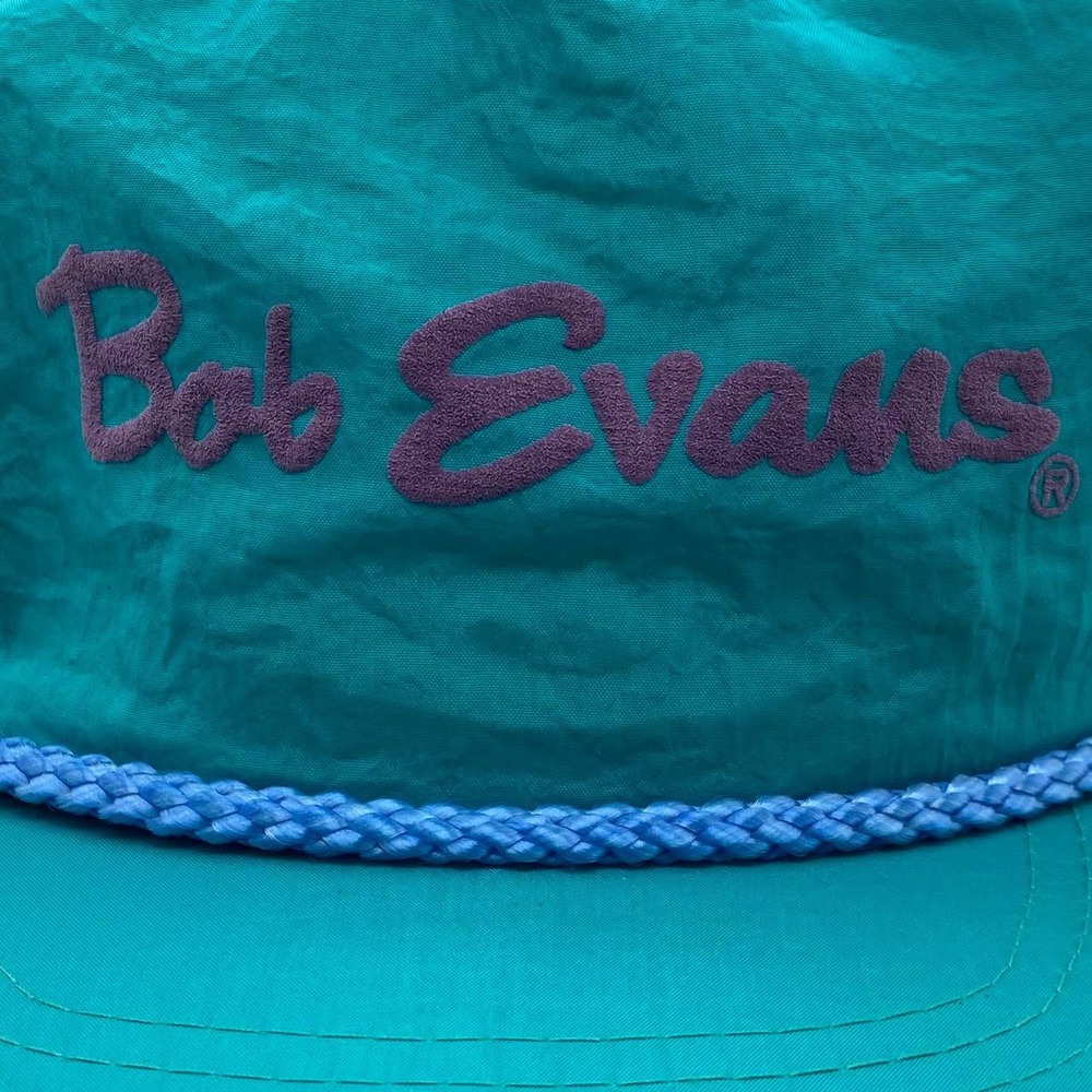 Vintage Neon Cameo Bob Evans Hat Mens OSFA Teal Nylon Snapback Rope Trucker Cap - Picture 7 of 9
